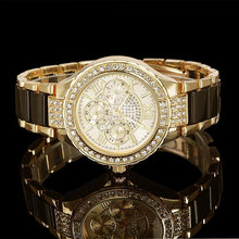 Load image into Gallery viewer, Women Crystal Watch Round Designer Ladies Fashion Bracelet Style Famous Brand Gold Geneva Women Stainless Steel Quartz Watch