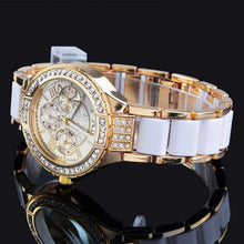Load image into Gallery viewer, Women Crystal Watch Round Designer Ladies Fashion Bracelet Style Famous Brand Gold Geneva Women Stainless Steel Quartz Watch