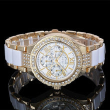Load image into Gallery viewer, Women Crystal Watch Round Designer Ladies Fashion Bracelet Style Famous Brand Gold Geneva Women Stainless Steel Quartz Watch