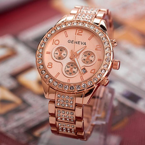 Luxury Iced Out Pave Floating Crystal Quartz Calendar Rose Gold Stainless Steel Watch Girls Gold ladies Hot Sale Flowers brand