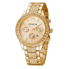Load image into Gallery viewer, Luxury Iced Out Pave Floating Crystal Quartz Calendar Rose Gold Stainless Steel Watch Girls Gold ladies Hot Sale Flowers brand