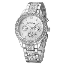 Load image into Gallery viewer, Luxury Iced Out Pave Floating Crystal Quartz Calendar Rose Gold Stainless Steel Watch Girls Gold ladies Hot Sale Flowers brand
